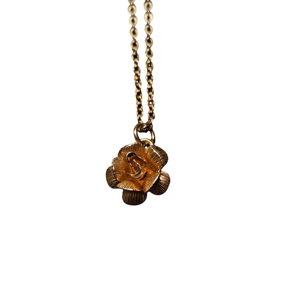 Krementz Vintage Gold Tone Rose Pendant Necklace Floral 18 Inch Chain